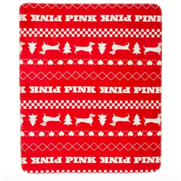 PINK Victoria's Secret Festive Red Blanket, NWOT,  Like New, - Picture 2 of 7